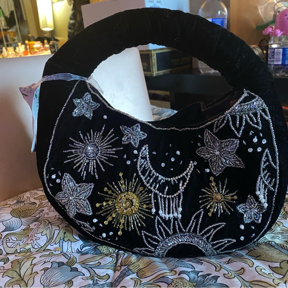 Embroidered Black and Gold Women's Bag